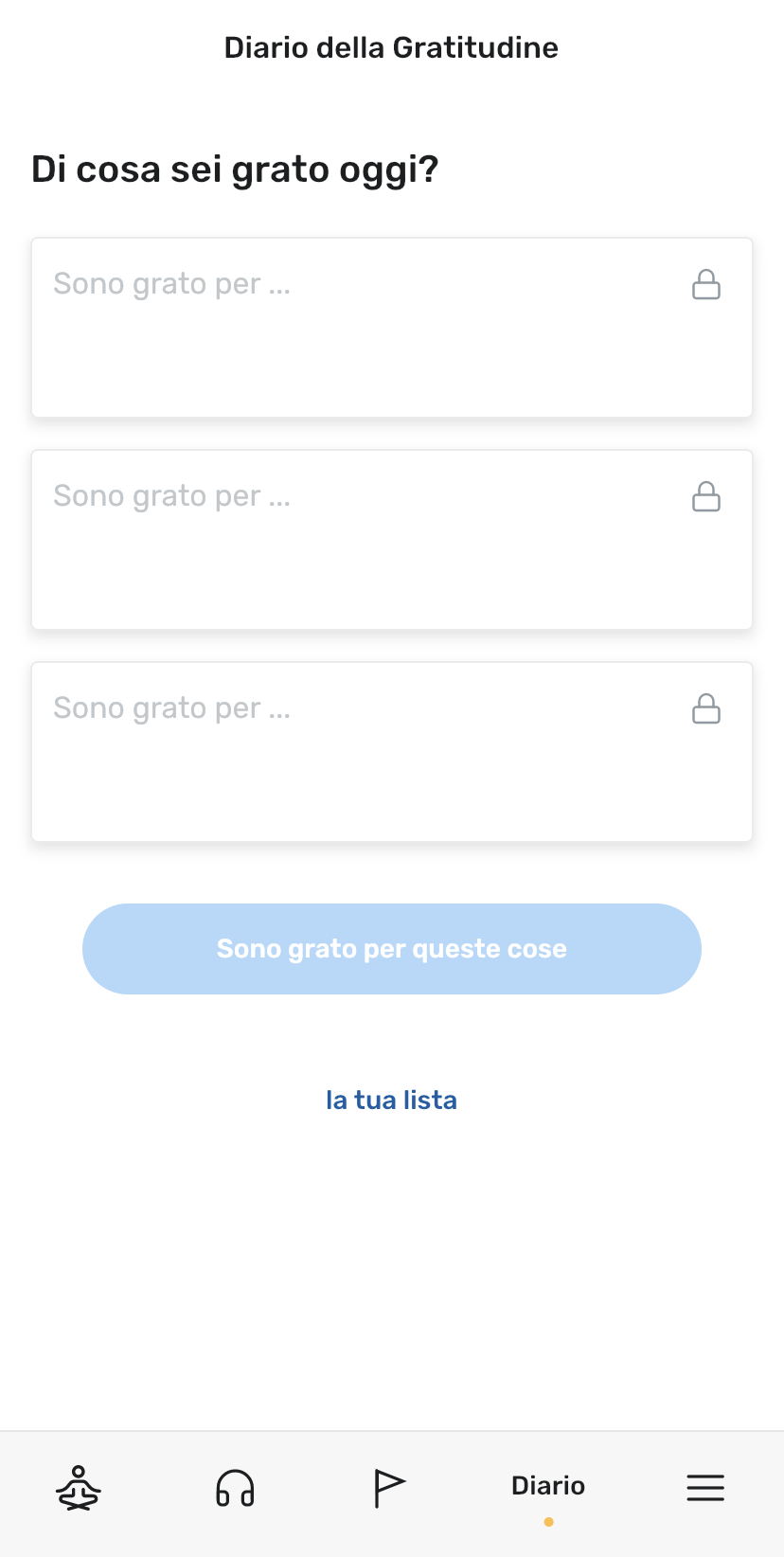 screenshot sezione Diario in Clarity app